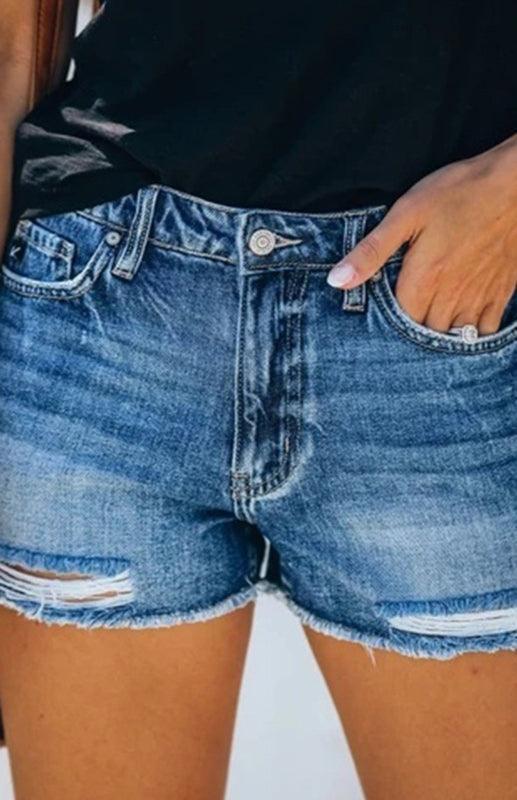 Women's Casual Washed And Torn Denim Shorts - 808Lush