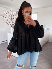 Women's Chiffon Stitching Lace Loose Balloon Sleeve Top Shirt - 808Lush