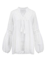 Women's Chiffon Stitching Lace Loose Balloon Sleeve Top Shirt - 808Lush