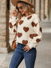 Women's Christmas Valentine's Day Loose Plush Hooded Love Print Pullover Sweatshirt - 808Lush