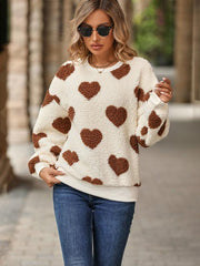 Women's Christmas Valentine's Day Plush Love Print Loose Long Sleeve Round Neck Pullover Sweatshirt - 808Lush