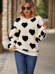 Women's Christmas Valentine's Day Plush Love Print Loose Long Sleeve Round Neck Pullover Sweatshirt - 808Lush