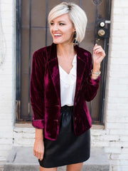 Women's Casual Slim Long Sleeve Gold Velvet Blazer - 808Lush