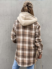 Women's Coat Fashion Hooded Wool Plaid Shirt Coat - 808Lush