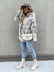 Women's Coat Fashion Hooded Wool Plaid Shirt Coat - 808Lush