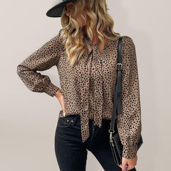 Women's Commuter Leopard Print Tie Shirt - 808Lush