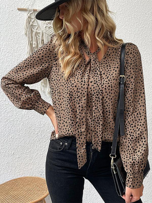 Women's Commuter Leopard Print Tie Shirt - 808Lush