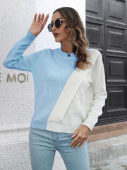 Women's Contrast Crew Neck Long Sleeve Sweater - 808Lush