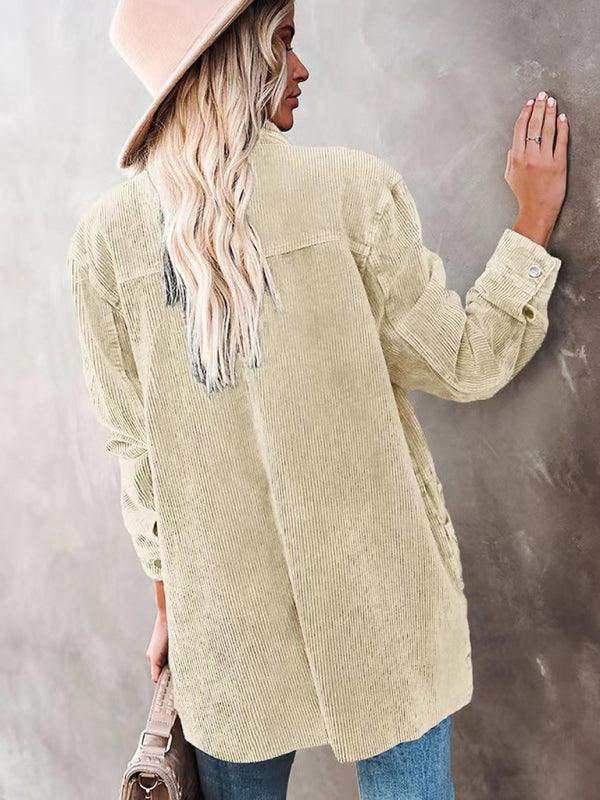 Women's Corduroy Lapel Button Loose Casual blouse - 808Lush