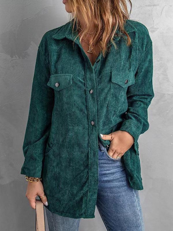 Women's Corduroy Lapel Button Loose Casual blouse - 808Lush