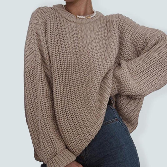 Women's Crew Neck Drop Sleeve Knit Sweatshirt - 808Lush