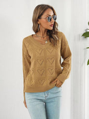 Women's Cutout Heart Plaid Drop-Shoulder Sleeve Sweater - 808Lush