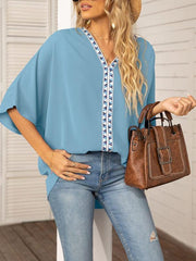 Women's Dolman Sleeve Chiffon V-Neck Short Sleeve Shirt Shirt - 808Lush