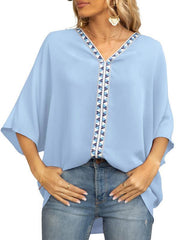 Women's Dolman Sleeve Chiffon V-Neck Short Sleeve Shirt Shirt - 808Lush