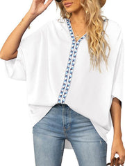 Women's Dolman Sleeve Chiffon V-Neck Short Sleeve Shirt Shirt - 808Lush