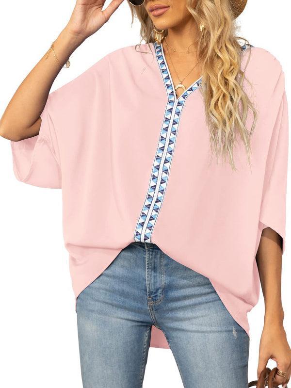 Women's Dolman Sleeve Chiffon V-Neck Short Sleeve Shirt Shirt - 808Lush