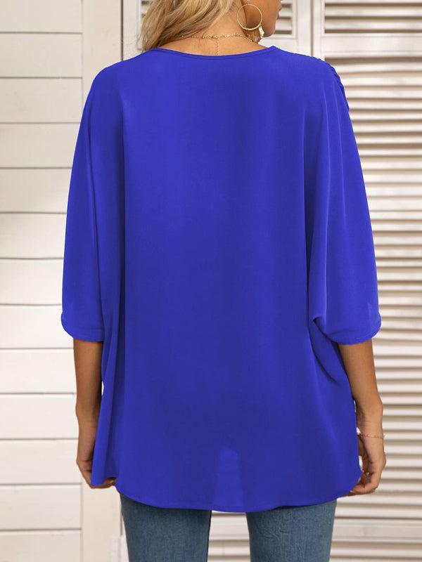 Women's Dolman Sleeve Chiffon V-Neck Short Sleeve Shirt Shirt - 808Lush