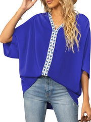 Women's Dolman Sleeve Chiffon V-Neck Short Sleeve Shirt Shirt - 808Lush