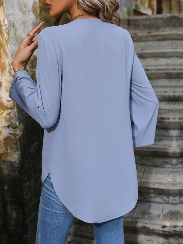 Women's Elegant Commuting V-Neck Button-Down Pullover Shirt - 808Lush