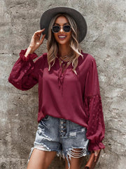 Women's Elegant Lace Stand Collar Puff Sleeve Shirt - 808Lush