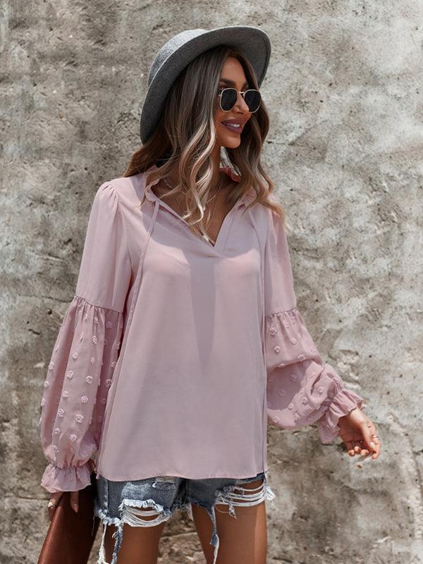 Women's Elegant Lace Stand Collar Puff Sleeve Shirt - 808Lush