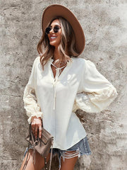 Women's Elegant Lace Stand Collar Puff Sleeve Shirt - 808Lush