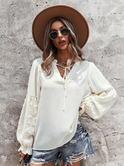 Women's Elegant Lace Stand Collar Puff Sleeve Shirt - 808Lush