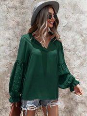 Women's Elegant Lace Stand Collar Puff Sleeve Shirt - 808Lush