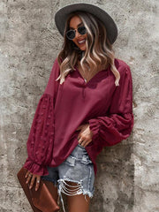 Women's Elegant Lace Stand Collar Puff Sleeve Shirt - 808Lush