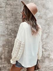 Women's Elegant Lace Stand Collar Puff Sleeve Shirt - 808Lush