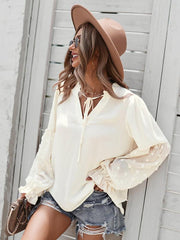 Women's Elegant Lace Stand Collar Puff Sleeve Shirt - 808Lush