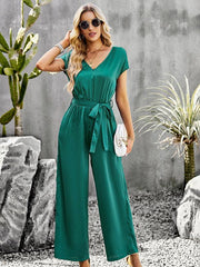 Women's Elegant Solid Color V Neck Jumpsuit - 808Lush