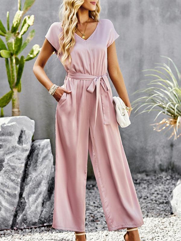 Women's Elegant Solid Color V Neck Jumpsuit - 808Lush