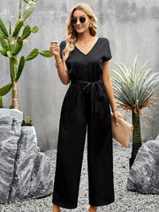 Women's Elegant Solid Color V Neck Jumpsuit - 808Lush