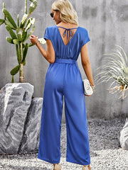 Women's Elegant Solid Color V Neck Jumpsuit - 808Lush