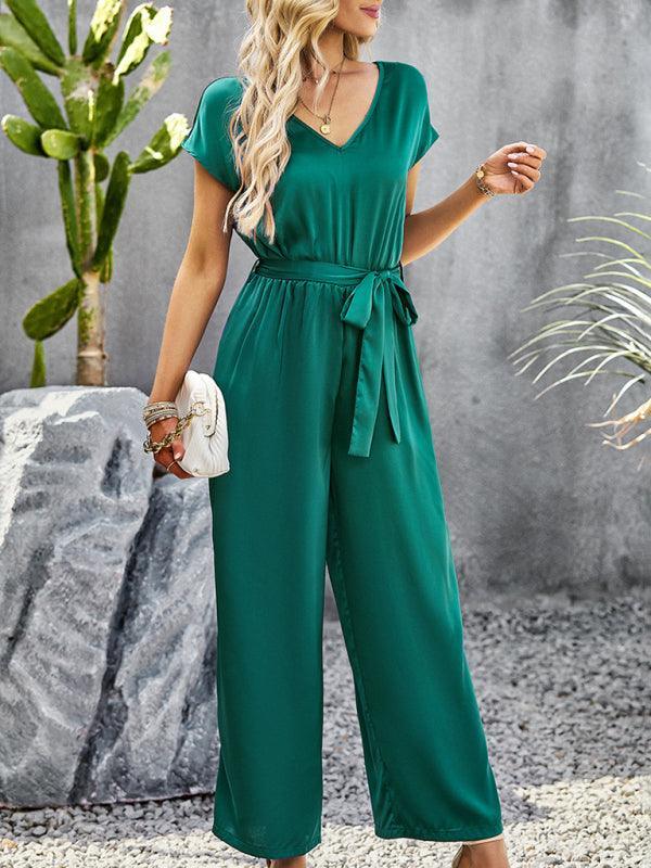 Women's Elegant Solid Color V Neck Jumpsuit - 808Lush