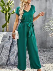 Women's Elegant Solid Color V Neck Jumpsuit - 808Lush