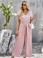 Women's Elegant Solid Color V Neck Jumpsuit - 808Lush