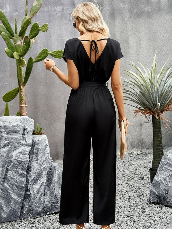 Women's Elegant Solid Color V Neck Jumpsuit - 808Lush