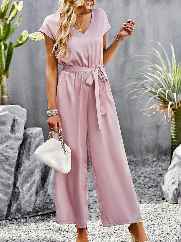 Women's Elegant Solid Color V Neck Jumpsuit - 808Lush