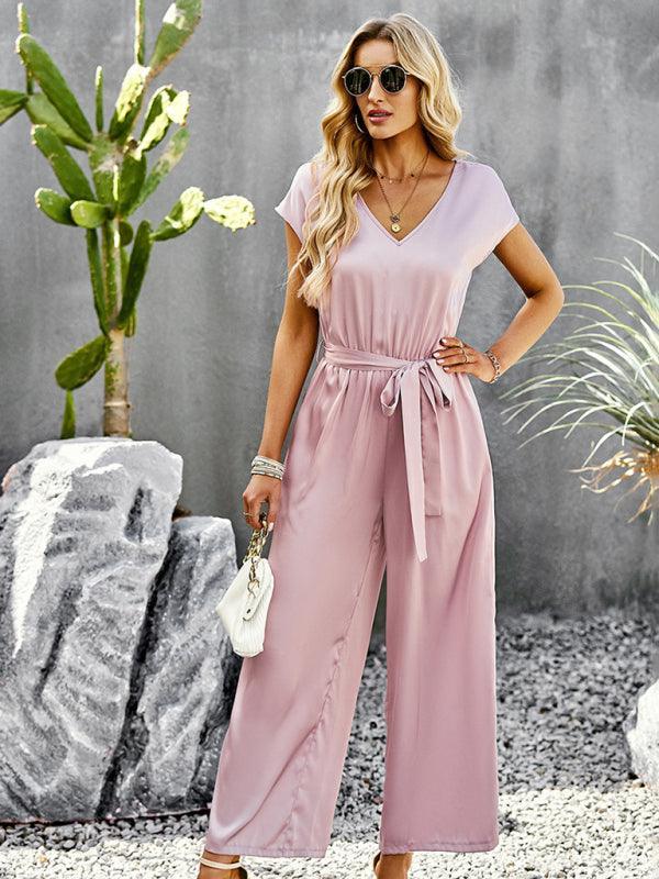 Women's Elegant Solid Color V Neck Jumpsuit - 808Lush