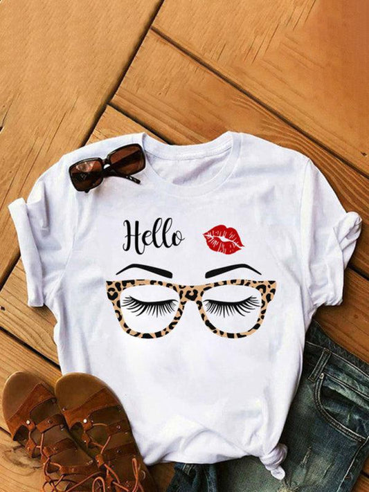 Women's Fashion Casual Lip Print Women's Short Sleeve T-Shirt - 808Lush