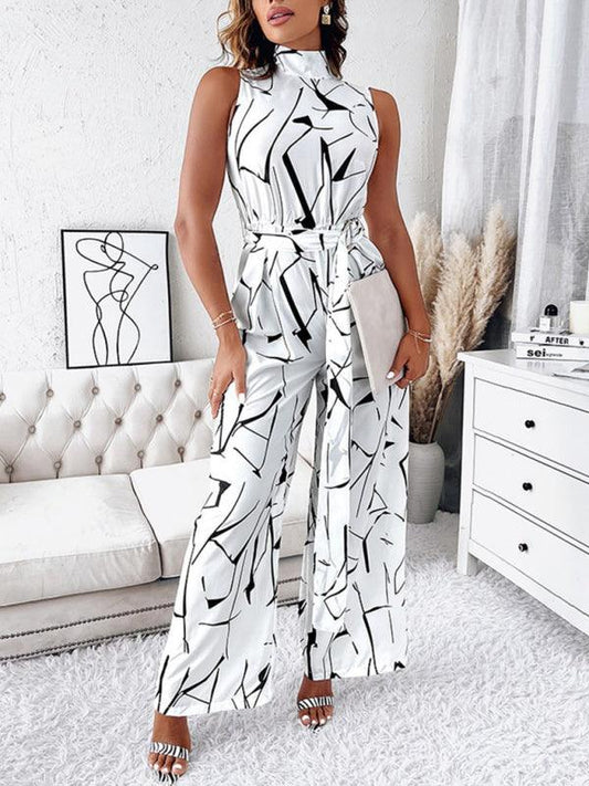 Women's Fashion Commuter Slim Abstract Print Sleeveless Jumpsuit - 808Lush