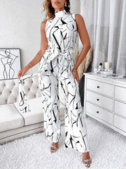 Women's Fashion Commuter Slim Abstract Print Sleeveless Jumpsuit - 808Lush