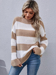 Women's Fashion Long Sleeve Striped Turtleneck Sweater - 808Lush