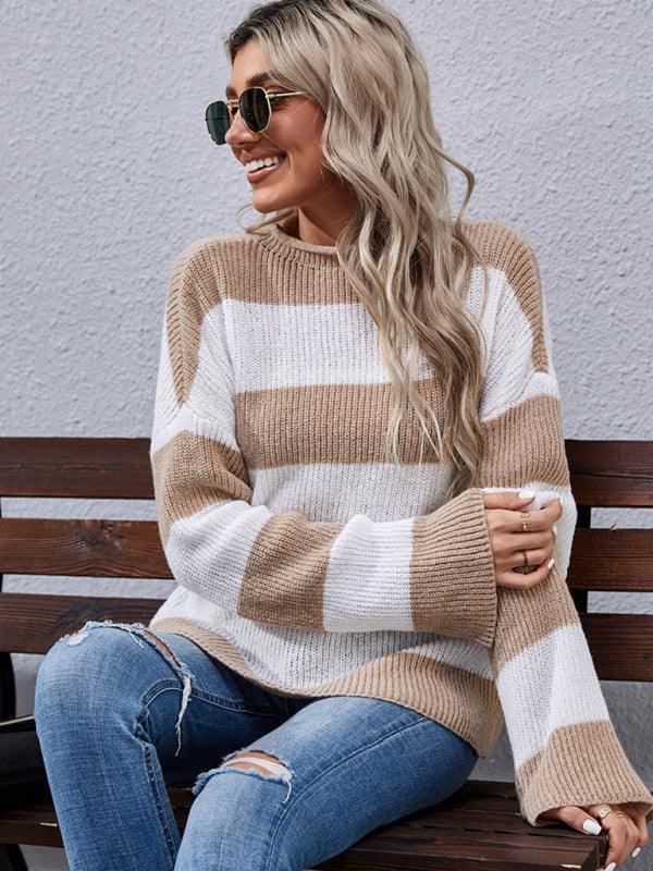 Women's Fashion Long Sleeve Striped Turtleneck Sweater - 808Lush