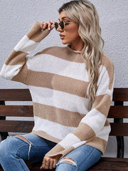 Women's Fashion Long Sleeve Striped Turtleneck Sweater - 808Lush