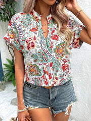 Women's Fashion Painted Printing V-neck Short Sleeve Top - 808Lush