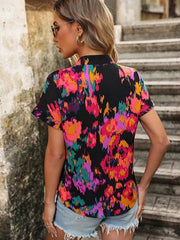 Women's Fashion Painted Printing V-neck Short Sleeve Top - 808Lush