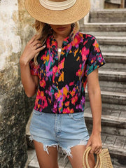 Women's Fashion Painted Printing V-neck Short Sleeve Top - 808Lush